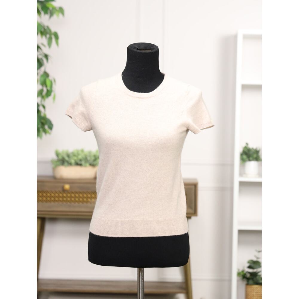 Heritage Preppy C by Bloomingdale’s 100% Cashmere Short Sleeve Sweater XS Beige - Picture 4 of 13